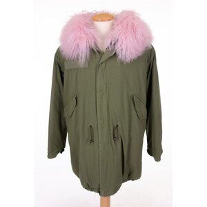 MR & MRS ITALY | New Army Parka Quilted Lining Pastel Pink Fur Hood | Lg. | Rare